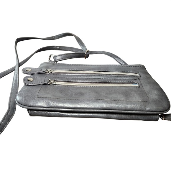Gray Faux Leather Small Crossbody Purse Bag Multiple Pockets Travel Minimalist - Picture 7 of 12